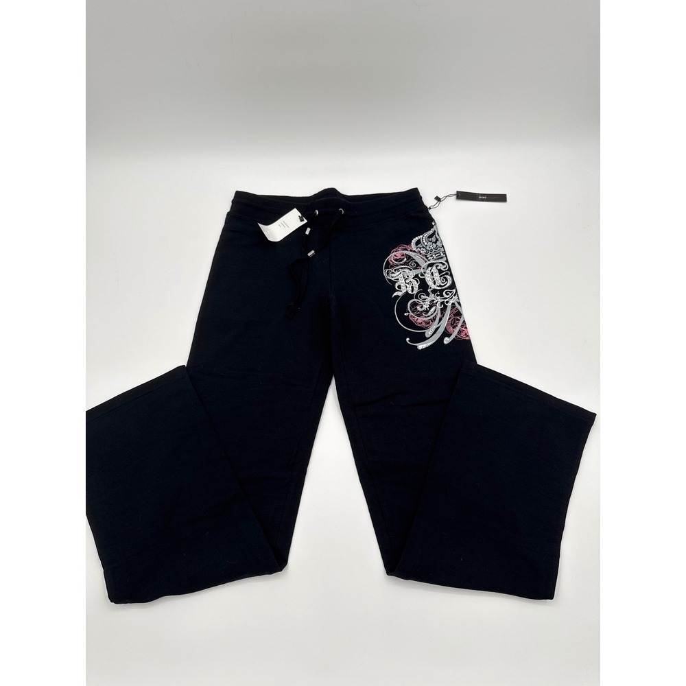 BCBG Max Azria Womens Black Rhinestone Crown Graphic Sweatpants BC13715-P M NEW